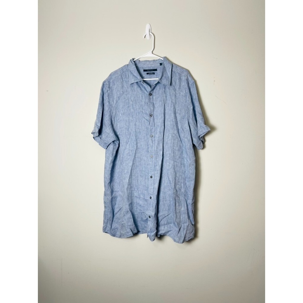 Perry‎ Ellis Short Sleeve  Shirt 100% Linen Blue SIZE XLT SEE DESCRIPTION..